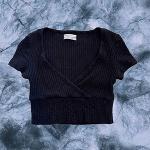 Urban Outfitters Black Cropped V-Neck Top